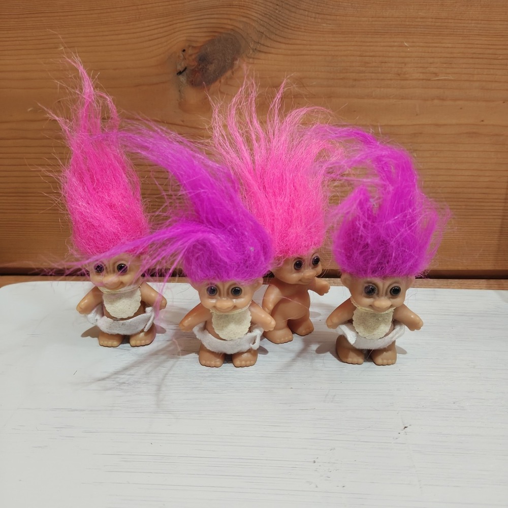 Vintage 90s Hot Pink & Purple Lavendar Heart Bib Russ Troll 2" Figures Bundle